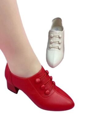 Minimalism Comfort Solid Colour Chunky Heel Pointed Toe Faux Leather Loafer - Image 4