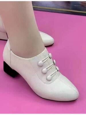 Minimalism Comfort Solid Colour Chunky Heel Pointed Toe Faux Leather Loafer - Image 5