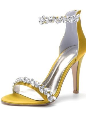 Minimalism Crystal Stiletto Pointed Toe Satin Wedding Shoes - Image 10