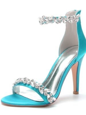 Minimalism Crystal Stiletto Pointed Toe Satin Wedding Shoes - Image 13