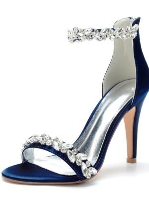 Minimalism Crystal Stiletto Pointed Toe Satin Wedding Shoes - Image 17