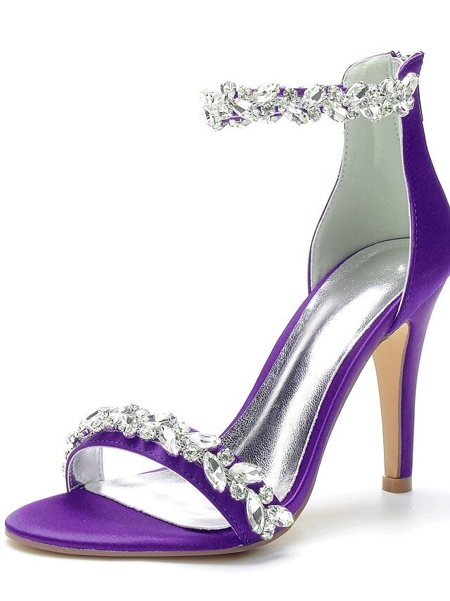 Minimalism Crystal Stiletto Pointed Toe Satin Wedding Shoes - Image 2