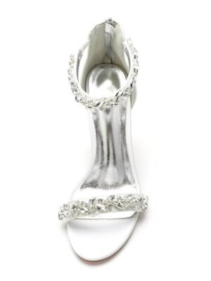 Minimalism Crystal Stiletto Pointed Toe Satin Wedding Shoes - Image 21