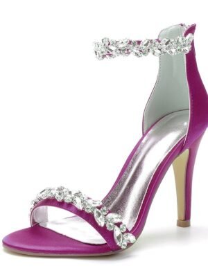 Minimalism Crystal Stiletto Pointed Toe Satin Wedding Shoes - Image 24