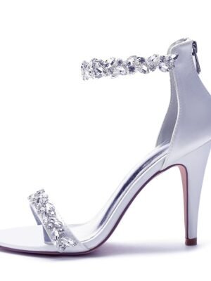 Minimalism Crystal Stiletto Pointed Toe Satin Wedding Shoes - Image 4