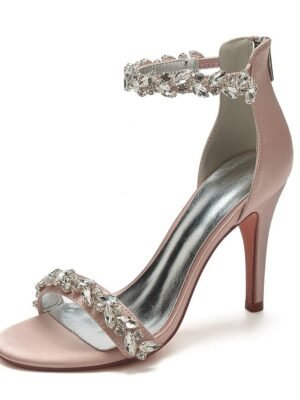 Minimalism Crystal Stiletto Pointed Toe Satin Wedding Shoes - Image 7