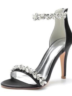 Minimalism Crystal Stiletto Pointed Toe Satin Wedding Shoes - Image 8