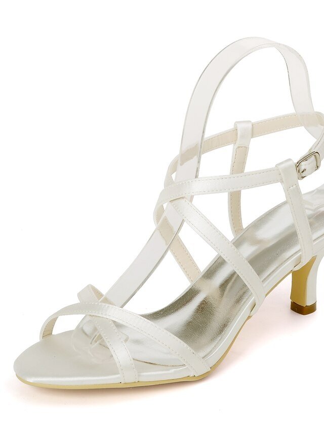 Minimalistic Peep Toe Satin Low Heel Wedding Sandals - Image 1