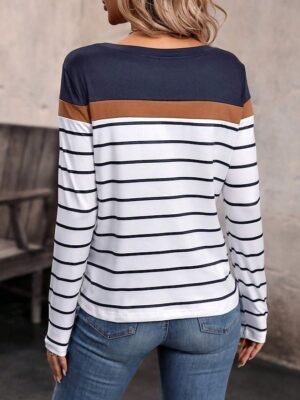 Modern Casual Colour Block Crew Neck Long Sleeve Regular Top - Image 2