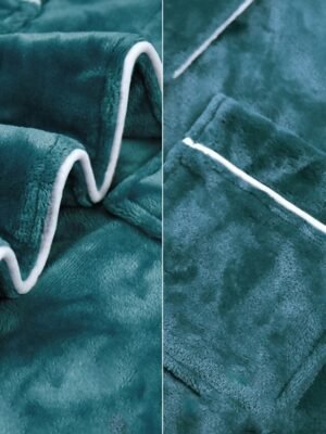 Modern Loose Pure Colour V Wire Long Sleeve Fleece Bathrobe - Image 2