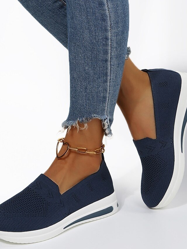 Navy Blue Slip-On Breathable Mesh Walking Shoes - Image 1