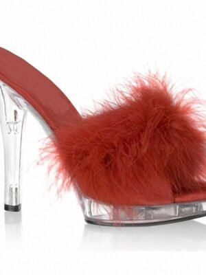 Party Clear High Heel Fluffy Faux Fur Strap Sandals - Image 11
