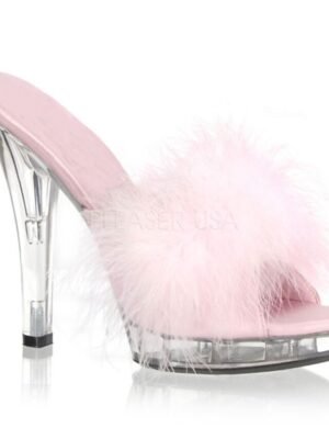 Party Clear High Heel Fluffy Faux Fur Strap Sandals - Image 5