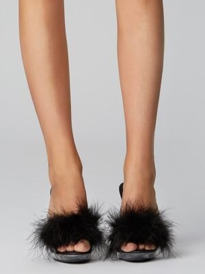 Party Clear High Heel Fluffy Faux Fur Strap Sandals - Image 6