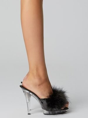 Party Clear High Heel Fluffy Faux Fur Strap Sandals - Image 9