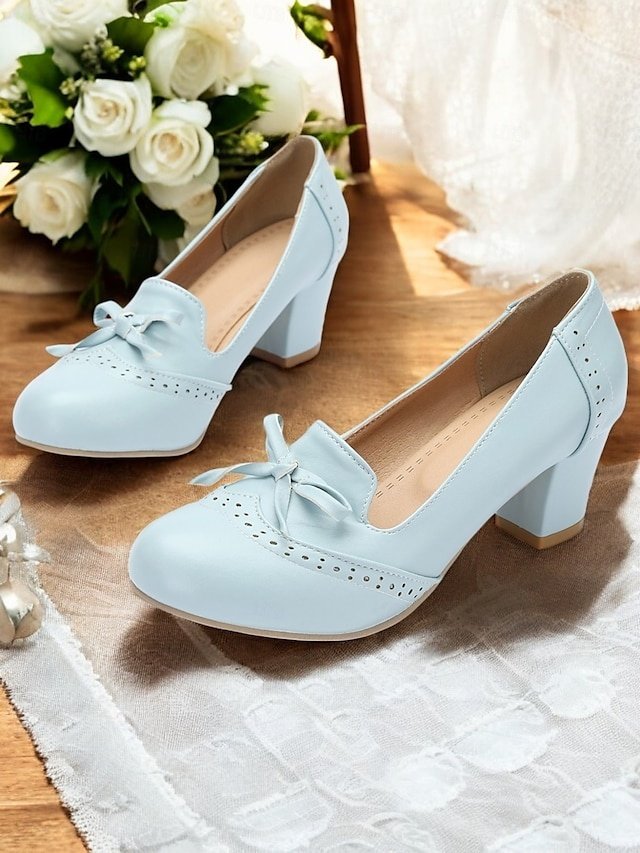 Preppy Light Blue Faux Leather Bow Detail Loafers - Image 2