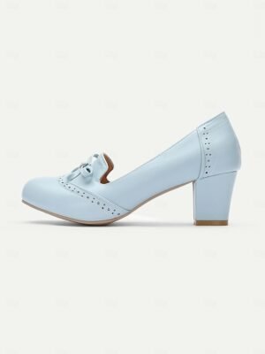 Preppy Light Blue Faux Leather Bow Detail Loafers - Image 6