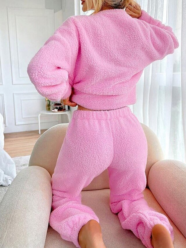 Print Comfort V Neck Long Sleeve Pullover Pajama Set - Image 2