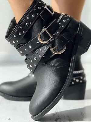 Punk Rock Studded Ankle Buckle Motorcycle Boots - Image 10