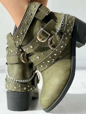 Punk Rock Studded Ankle Buckle Motorcycle Boots - Image 8
