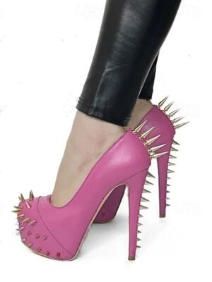 Punk Rock Studded Stiletto Platform High Heels - Image 12