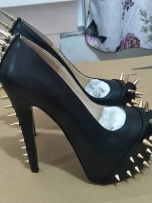 Punk Rock Studded Stiletto Platform High Heels - Image 2