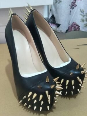 Punk Rock Studded Stiletto Platform High Heels - Image 3