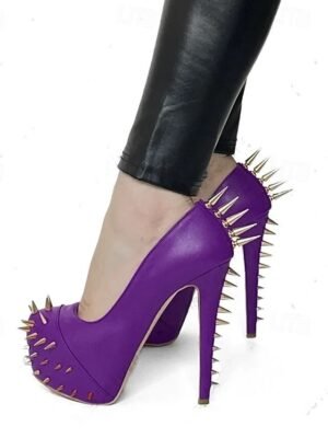 Punk Rock Studded Stiletto Platform High Heels - Image 6