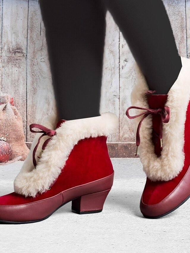Retro Fur-Lined Block Heel Ankle Boots - Image 1