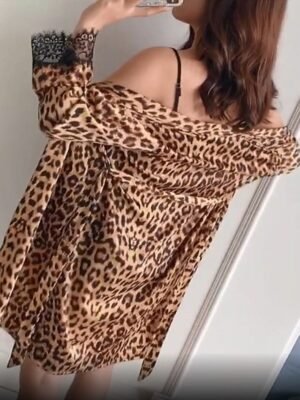 Retro Loose Leopard V Wire Sleeveless Short Pajama Set - Image 4