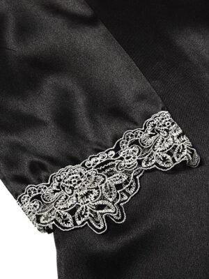 Retro Simple Pure Long Sleeve V Wire Satin 5-Piece Pajama Set - Image 9