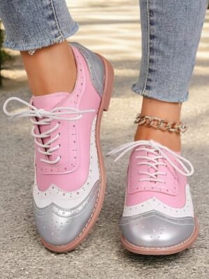 Retro Wingtip Casual Lace-Up Multicolor Oxford Shoes - Image 1