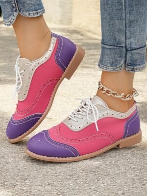 Retro Wingtip Casual Lace-Up Multicolor Oxford Shoes - Image 14