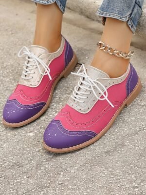 Retro Wingtip Casual Lace-Up Multicolor Oxford Shoes - Image 16