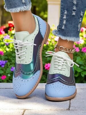 Retro Wingtip Casual Lace-Up Multicolor Oxford Shoes - Image 17