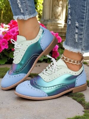 Retro Wingtip Casual Lace-Up Multicolor Oxford Shoes - Image 18