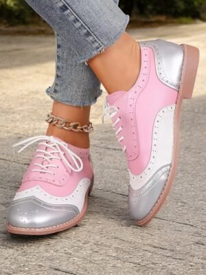 Retro Wingtip Casual Lace-Up Multicolor Oxford Shoes - Image 2