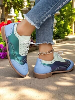 Retro Wingtip Casual Lace-Up Multicolor Oxford Shoes - Image 20