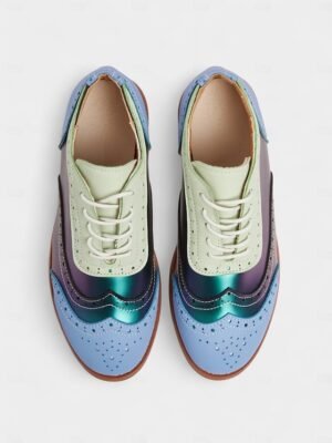 Retro Wingtip Casual Lace-Up Multicolor Oxford Shoes - Image 22