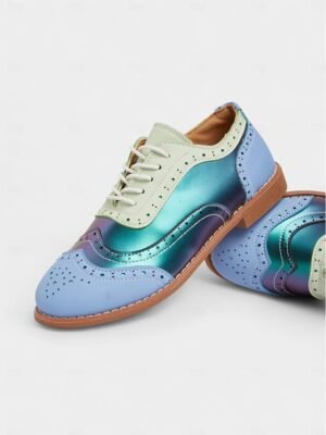 Retro Wingtip Casual Lace-Up Multicolor Oxford Shoes - Image 23