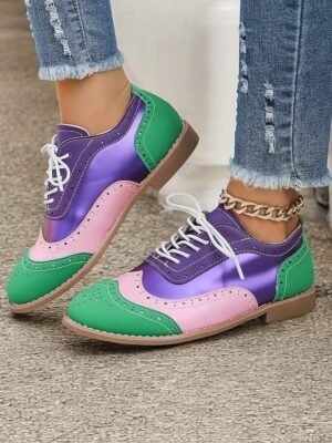 Retro Wingtip Casual Lace-Up Multicolor Oxford Shoes - Image 4