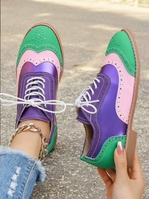 Retro Wingtip Casual Lace-Up Multicolor Oxford Shoes - Image 7