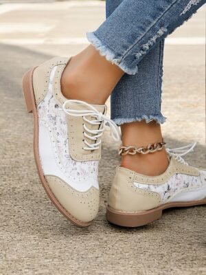 Retro Wingtip Casual Lace-Up Multicolor Oxford Shoes - Image 9