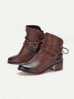 Rustic Vintage Western Ankle Wrap-Around Lace Boots - Image 1