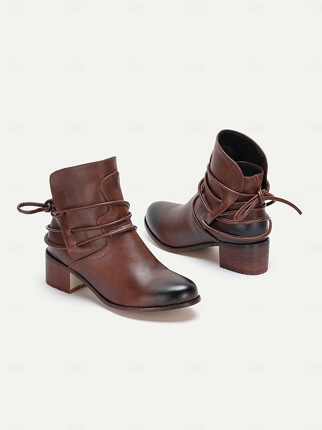 Rustic Vintage Western Ankle Wrap-Around Lace Boots - Image 2