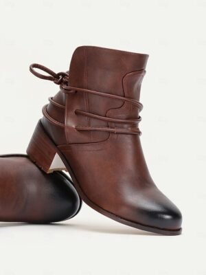 Rustic Vintage Western Ankle Wrap-Around Lace Boots - Image 3