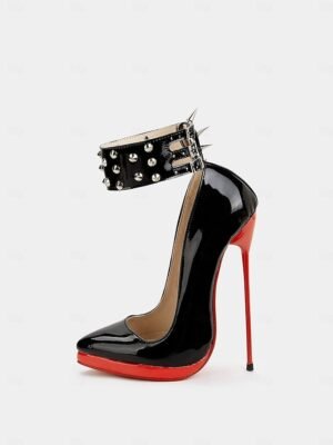 Sexy Black Patent Leather Studded Spiked Platform Stiletto Heels - Image 6
