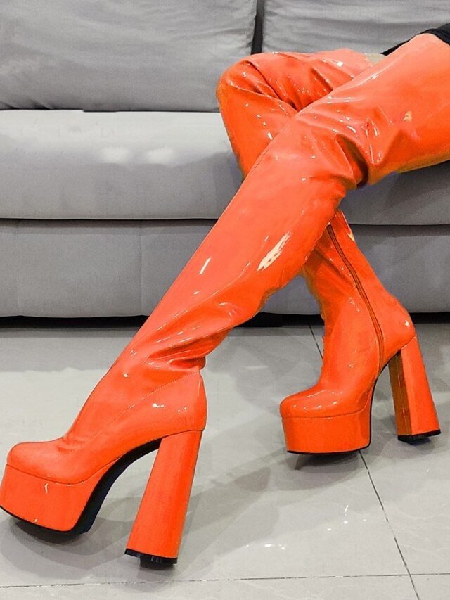 Sexy Blue Leopard Thigh-High Round Toe Platform Boots - Image 15