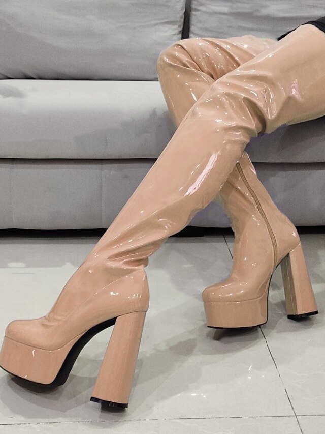 Sexy Blue Leopard Thigh-High Round Toe Platform Boots - Image 17