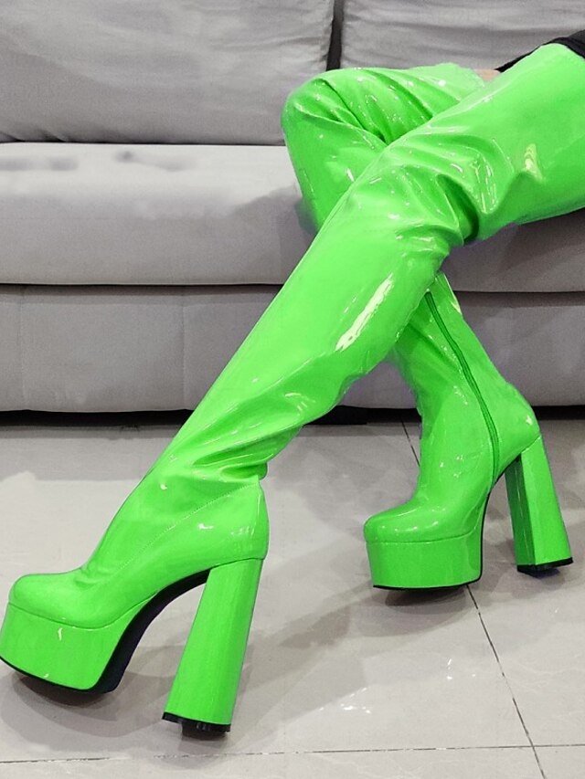 Sexy Blue Leopard Thigh-High Round Toe Platform Boots - Image 18